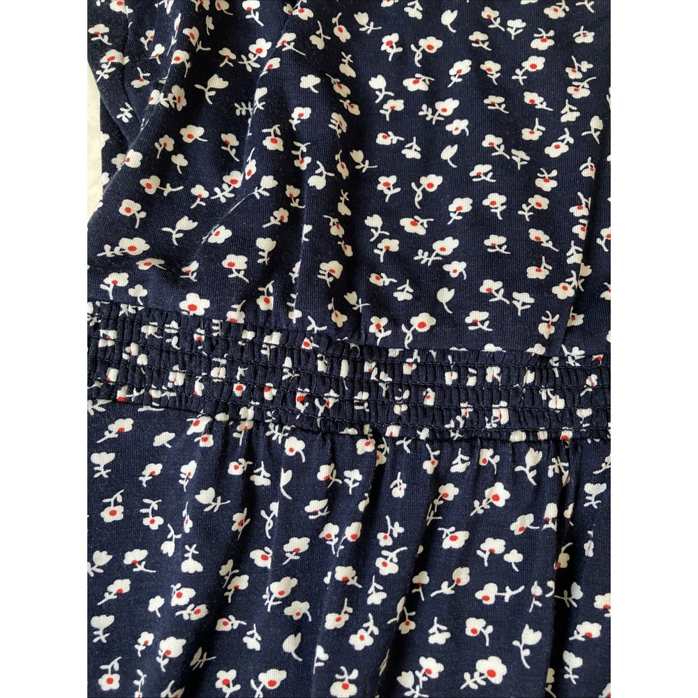 BODEN dress size 4 elastic neck Waist navy Blue Ditzy Print Short Sleeve modest - Picture 4 of 6